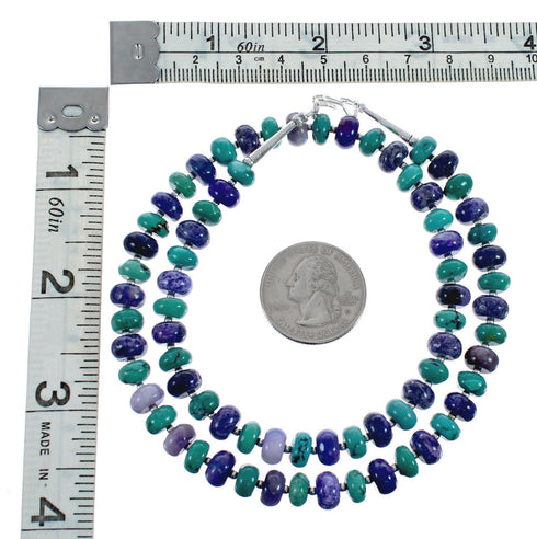 Native American Turquoise and Sugilite Sterling Silver Bead Necklace JX126886